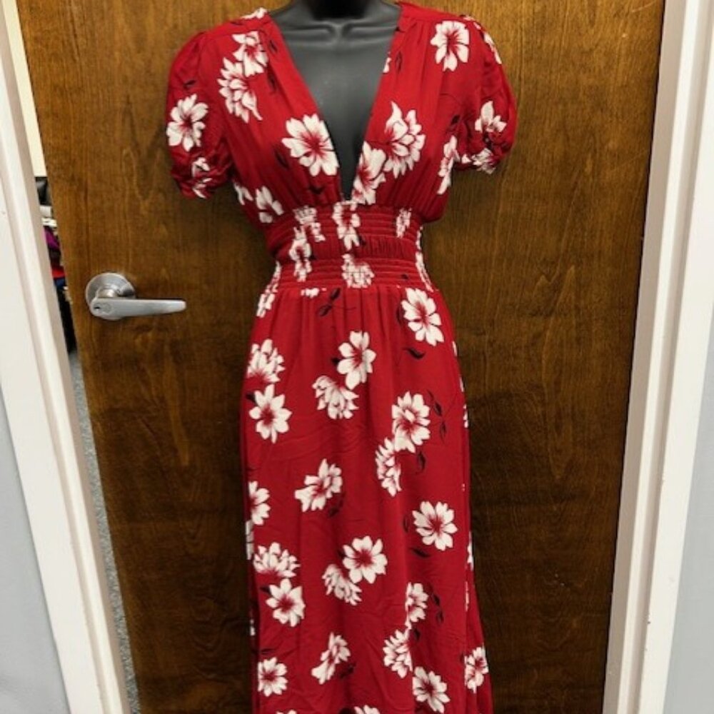 Reformation Dane Dress Freddie Red Floral Maxi High Low Dress